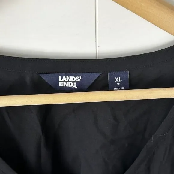 Lands End Top Size XL Cover Up Black V-Neck Tie Waist Modal Coastal Beach Pool - Picture 6 of 8